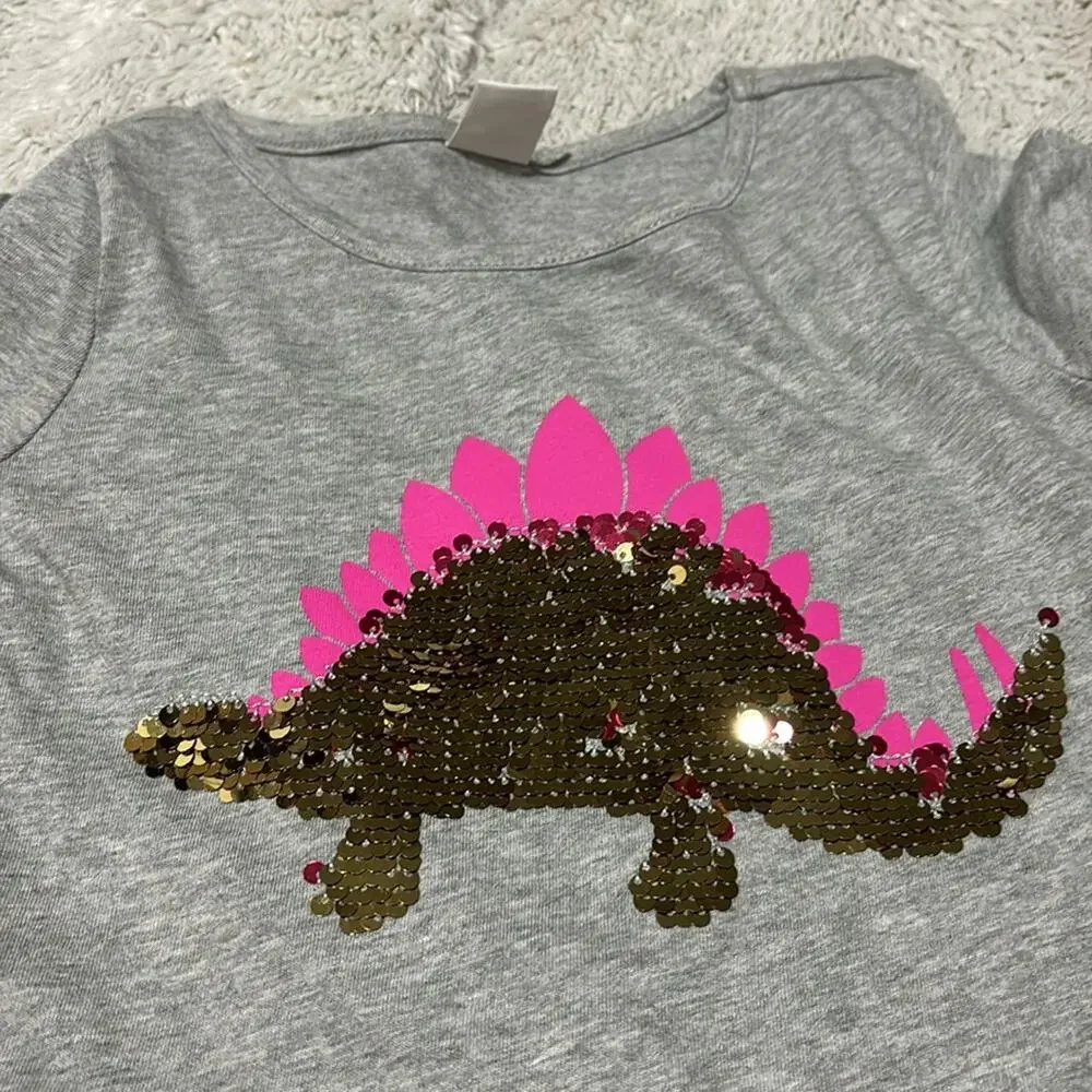 Gymboree xs 4 grey hi low hemline dinosaur sequines flip so fierce hot pink NWOT